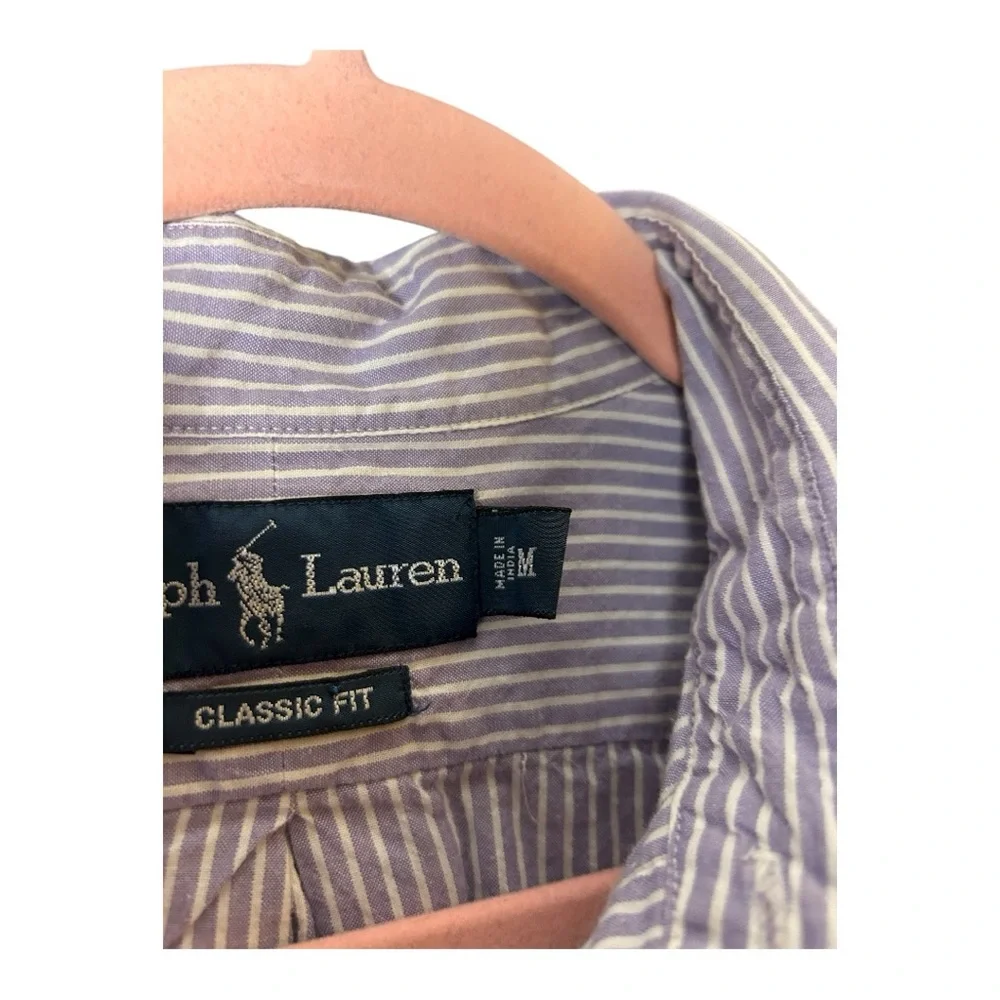 Ralph Lauren Men's Purple White Striped Classic Fit Button Down Shirt Medium